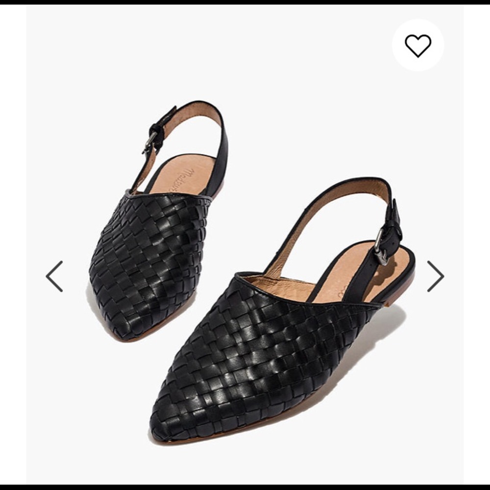 Woven Pointed Slingback Flats - Black